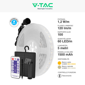 VT-2835 Striscia LED SMD con Pannello Solare e Telecomando 6W V-Tac