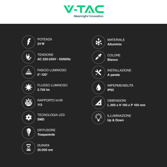 Lampada LED da Muro 24W VT-8125 SMD Colore Bianco V-Tac