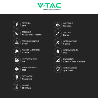 Lampada LED da Muro 24W VT-8125 SMD Colore Bianco V-Tac
