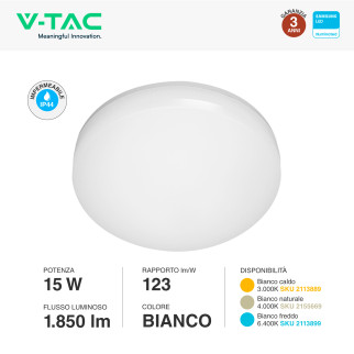 VT-8033RD Plafoniera LED Rotonda 15W SMD Chip Samsung V-Tac