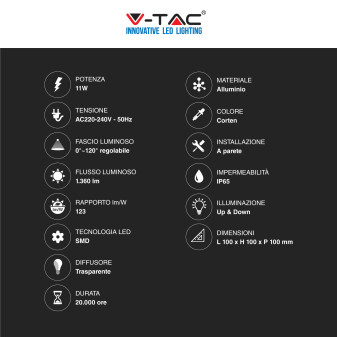 VT-759-12 Lampada LED da Muro 11W SMD Applique IP65 V-Tac