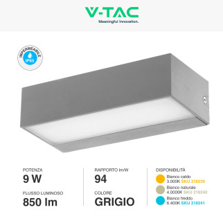 VT-8056 Lampada LED da Muro 9W SMD IP65 Colore Grigio V-Tac