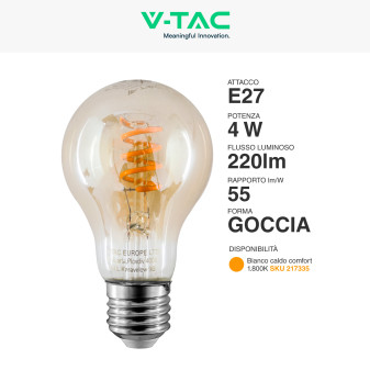 VT-2154 Lampadina LED E27 4W A60 Vetro Ambrato V-Tac