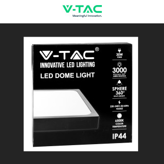VT-8630 Plafoniera LED Quadrata 30W SMD IP44 Nera V-Tac