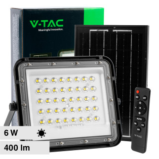 VT-40W Faro LED 6W IP65 Nero Pannello Solare e Telecomando V-Tac