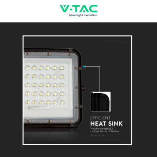 VT-40W Faro LED 6W IP65 Nero Pannello Solare e Telecomando V-Tac
