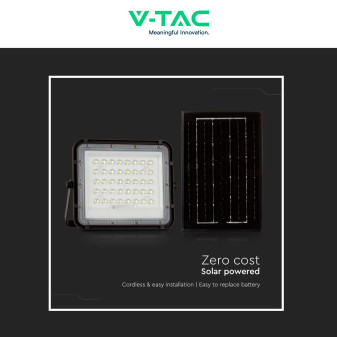 VT-40W Faro LED 6W IP65 Nero Pannello Solare e Telecomando V-Tac