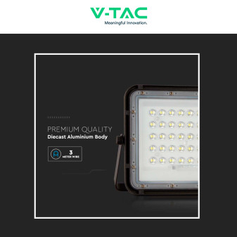 VT-40W Faro LED 6W IP65 Nero Pannello Solare e Telecomando V-Tac