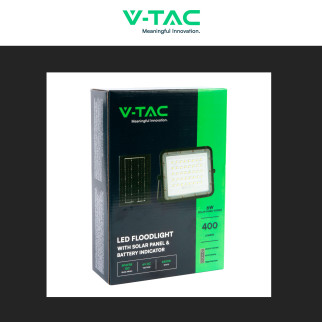 VT-40W Faro LED 6W IP65 Nero Pannello Solare e Telecomando V-Tac