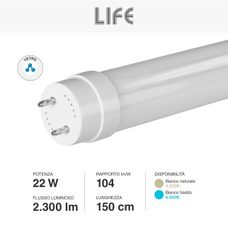 Tubo LED SMD Vetro Satinato T8 G13 22W 150cm Life
