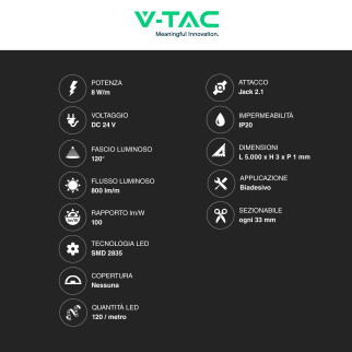 VT-2835-126 Striscia LED Flessibile 40W SMD 24V 5m V-Tac