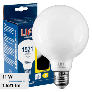 Lampadina LED E27 11W Globo G95 Filament in Vetro Milky Life
