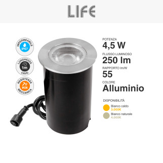 Punto Luce LED COB 4,5W Segnapasso da Interramento IP67 IK06 Life
