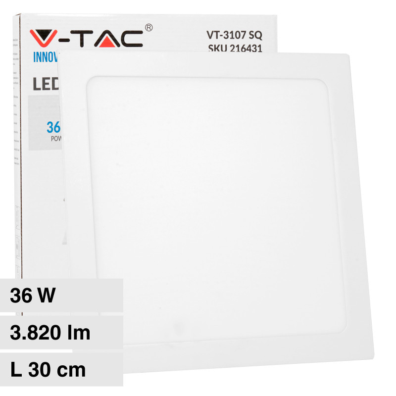 VT-3107 Mini Pannello LED SMD Quadrato 36W da Incasso con Driver V-Tac