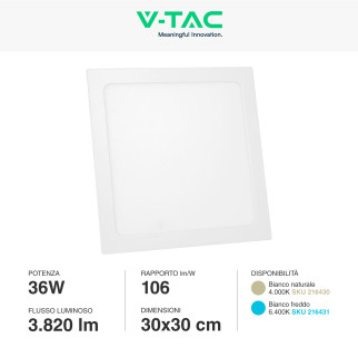 VT-3107 Mini Pannello LED SMD Quadrato 36W da Incasso con Driver V-Tac