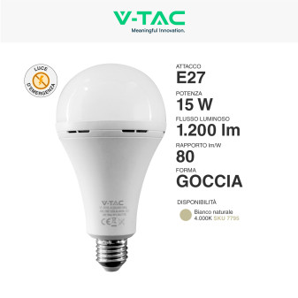 VT-51015 Lampadina LED E27 15W SMD Luce di Emergenza V-Tac