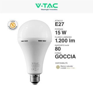 VT-51015 Lampadina LED E27 15W SMD Luce di Emergenza V-Tac