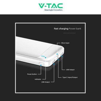 VT-10005 Power Bank Portatile 10000mAh Colore Bianco V-Tac