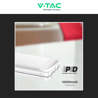 VT-10005 Power Bank Portatile 10000mAh Colore Bianco V-Tac