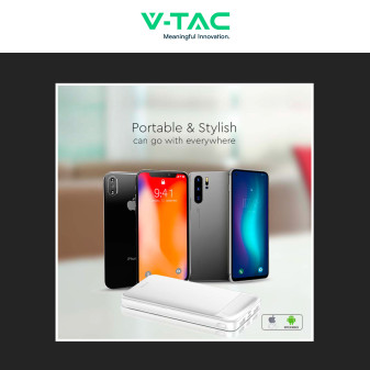 VT-10005 Power Bank Portatile 10000mAh Colore Bianco V-Tac