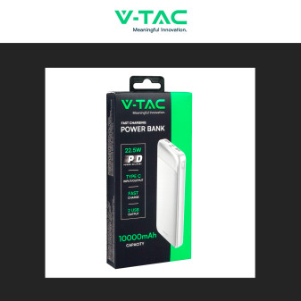 VT-10005 Power Bank Portatile 10000mAh Colore Bianco V-Tac