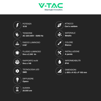 VT-819 Lampada LED da Muro 16W SMD IP44 Ruotabile Bianco V-Tac