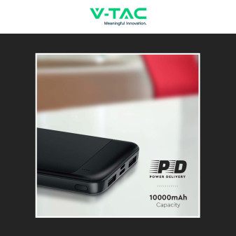 VT-10005 Power Bank 10000mAh Ricarica Rapida PD Nero V-Tac