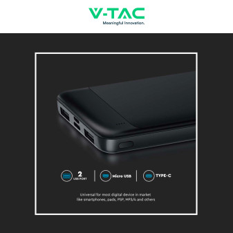 VT-10005 Power Bank 10000mAh Ricarica Rapida PD Nero V-Tac