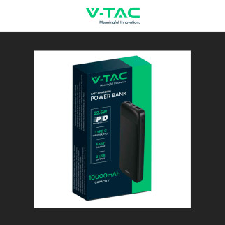 VT-10005 Power Bank 10000mAh Ricarica Rapida PD Nero V-Tac
