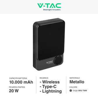 VT-100011 Power Bank 10000mAh Ricarica Rapida PD V-Tac