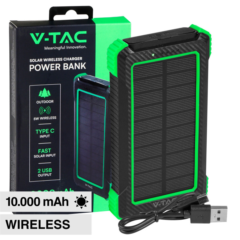 VT-11111 Power Bank 10000mAh Ricarica Wireless Nero V-Tac