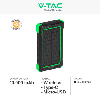 VT-11111 Power Bank 10000mAh Ricarica Wireless Nero V-Tac