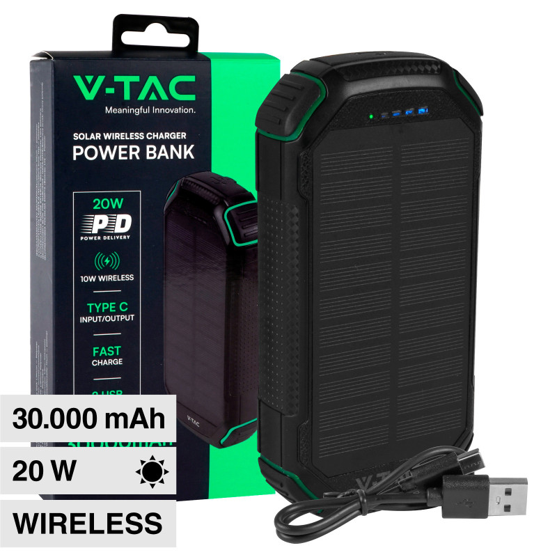 VT-33333 Power Bank 30000mAh Ricarica Wireless Nera V-Tac