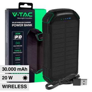 VT-33333 Power Bank 30000mAh Ricarica Wireless Nera V-Tac