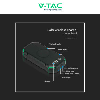 VT-33333 Power Bank 30000mAh Ricarica Wireless Nera V-Tac