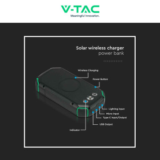 VT-33333 Power Bank 30000mAh Ricarica Wireless Nera V-Tac