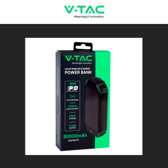 VT-33333 Power Bank 30000mAh Ricarica Wireless Nera V-Tac
