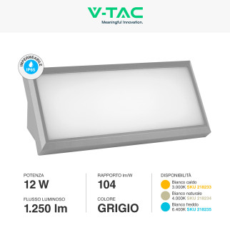 VT-8054 Lampada LED da Muro 12W SMD IP65 Colore Grigio V-Tac