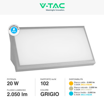VT-8055 Lampada LED da Muro 20W SMD IP65 Colore Grigio V-Tac
