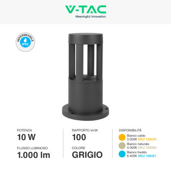 VT-830 Lampada LED Giardino 10W COB CREE Grigia IP65 V-Tac