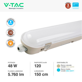 VT-150148S Tubo LED Plafoniera 48W Samsung SMD IP65 V-Tac