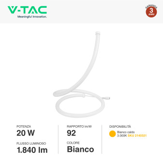 VT-7312 Lampada LED da Tavolo 20W Colore Bianco V-Tac