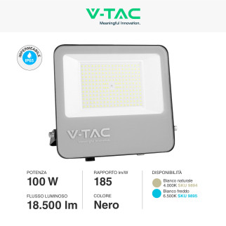 V-Tac VT-44105 Faro LED 100W Faretto SMD IP65 Nero