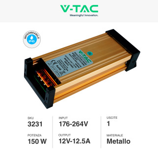 V-Tac VT-21151 Alimentatore 150W 12V Rainproof IP45 a 1 Uscita con