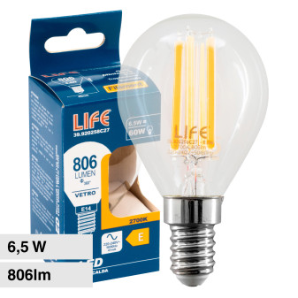 Life Lampadina LED E14 6,5W P45 MiniGlobo SMD in Vetro