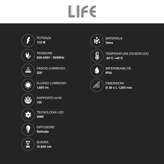 Tubo LED SMD 17,5W G13 Vetro Satinato 120cm con Starter Life