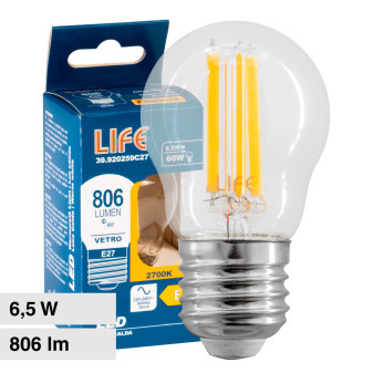 Lampadina LED E27 6,5W Minisfera G45 MiniGlobo Filament Life