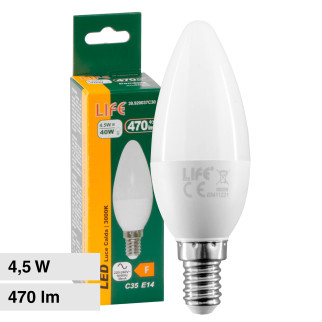 Lampadina LED E14 4,5W Candle C35 Candela SMD Life
