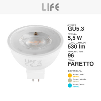 Lampadina LED GU5.3 (MR16) 5,5W Faretto SMD 12V Life