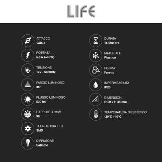 Lampadina LED GU5.3 (MR16) 5,5W Faretto SMD 12V Life